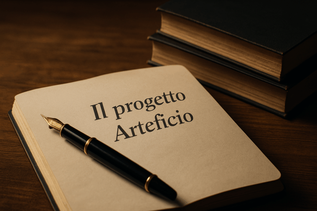 Quaderno aperto con penna e titolo Il progetto Arteficio