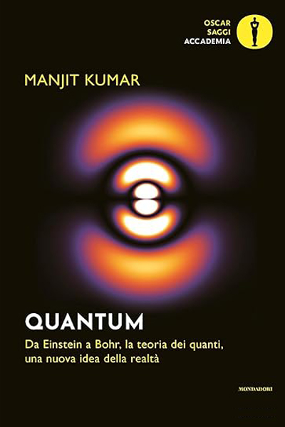 quantum manjit kumar: copertina libro con immagine di un buco nero